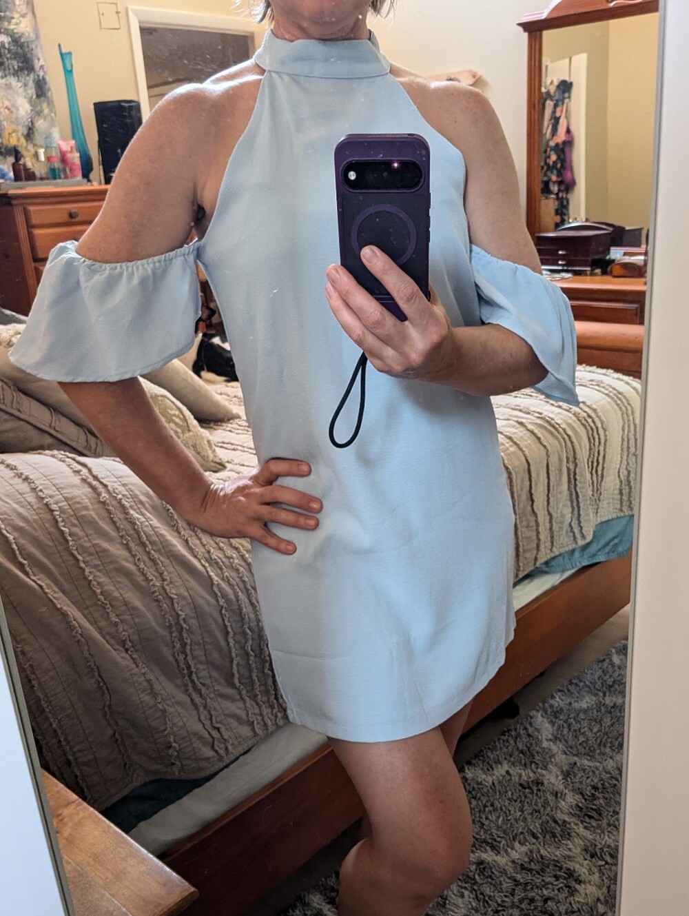 Olivaceous Light Blue Halter Dress- Size 6